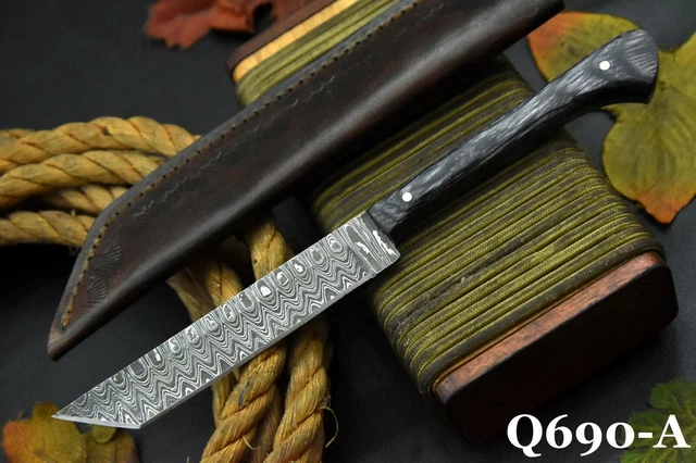 8.4"OAL Custom Hand Forged Damascus Steel Tanto Hunting Knife Handmade (Q690-A)