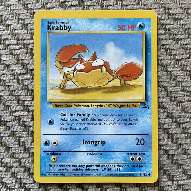 rare krabby misprint card 51 62 Krabby 51/62 Fossil Slash Symbol Error Rare Misprint Pokemon Card