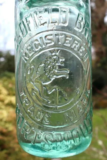 VINTAGE c1900s OLDFIELD BROS PORTSMOUTH HAMPSHIRE LION PICT  10oz CODD BOTTLE