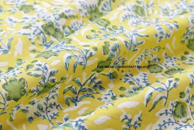 Indien Main Bloc Handmade Coton Naturel Sanganeri Tissu Imprimé 4.6m