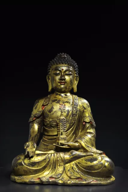 22.4" Chinese Buddhism Bronze Gilding Amitabha Buddha statue