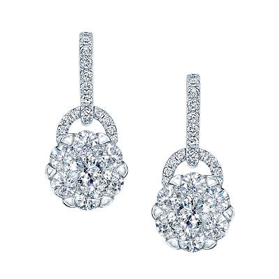 14k White Gold Diamond Drop Earring Arched Hinge Round Cluster Natural 1.21 CT