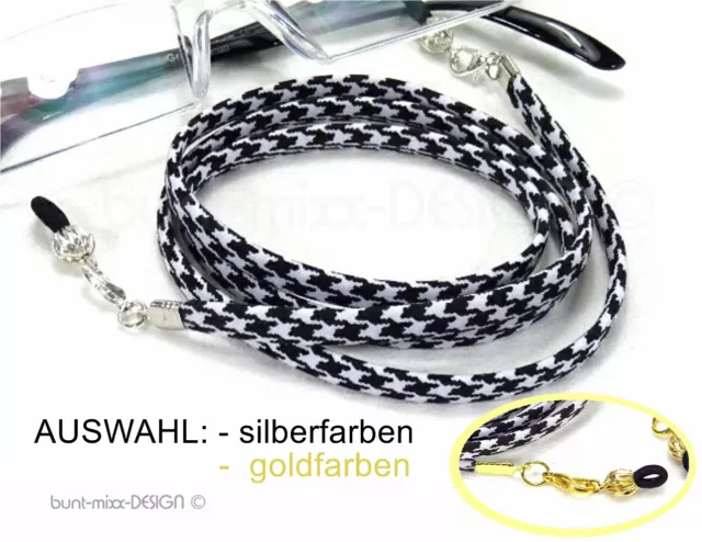 Brillenkette Brillenband Maskenkette Hahnentritt schwarz weiß silber goldfarb