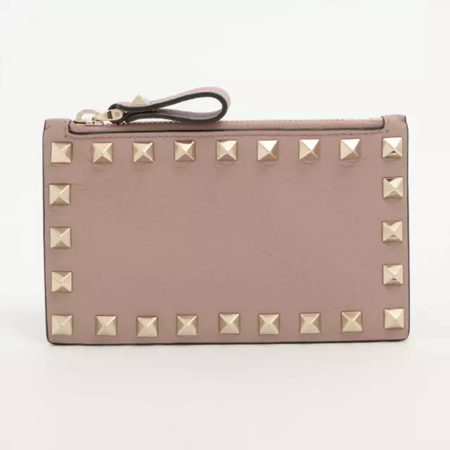 VALENTINO STUDS LEATHER Coin Card Holder Pink $421.58 - PicClick AU