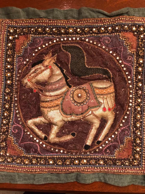 Vintage Thai Burmese Kalaga Horse Raised Tapestry : Jewels Sequins 3D
