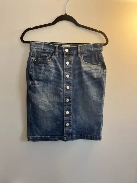 Women’s Loft Dark Blue Denim Knee Length Button Front Jean Skirt Size 0