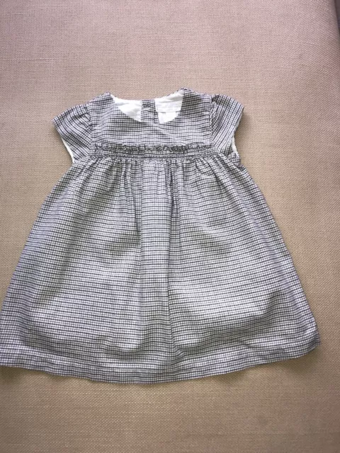 The white company baby girl dress 6-9 months pale grey blue white dogtooth