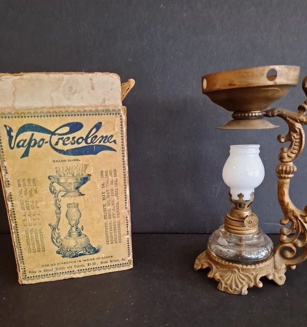 Vintage Antique Vapo-Cresolene Oil Lamp & Original Box Vaporizer Quack Medicine