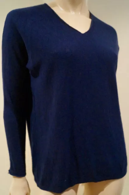 VINCE Women's Navy Blue 100% Cotton V Neck Long Sleeve Sweater Jumper Top XS