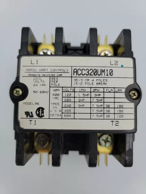 Arrow Hart Definite Purpose Magnetic Contactor Acc320Um10 New In Box 2 Pole 30A