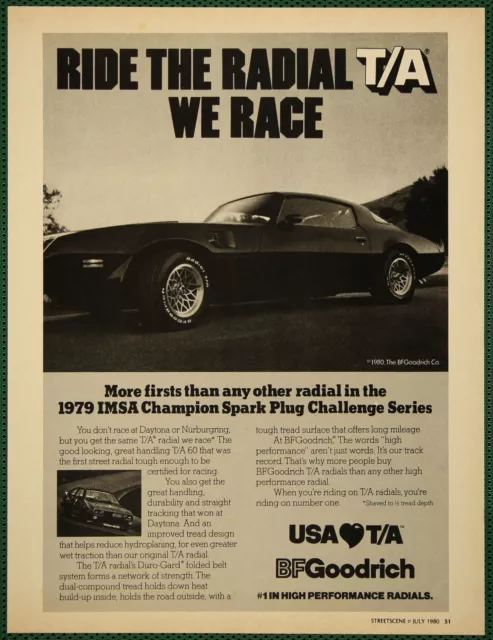 BF Goodrich Radial T/A Tires Pontiac Trans Am Vintage Print Ad 1980