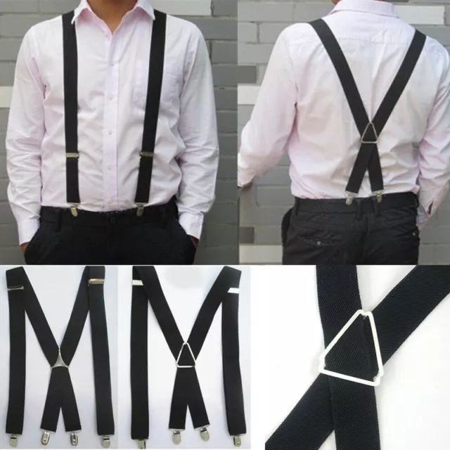 Unisex Suspender Brace Cross Strap Pants Suspenders 4 Clip Clips Comfy New