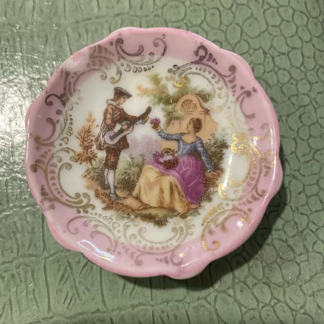 Vintage French Porcelain Limoges Miniature Plate Of Courting Couple 2