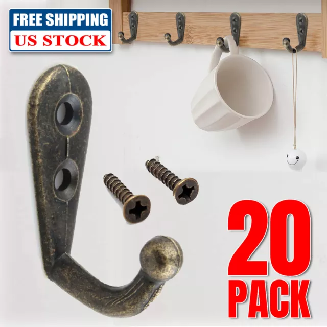 20pcs Hanging Metal Single Hook Clothes Hat Coat Robe Wall Door Hangers Hooks
