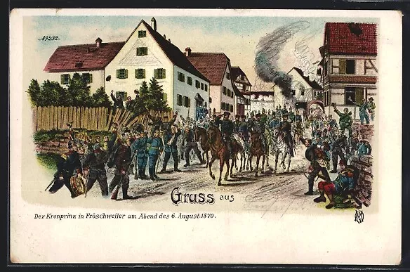 Lithographie Fröschweiler, Friedrich Wilhelm III. von Preußen am Abend des 6. A