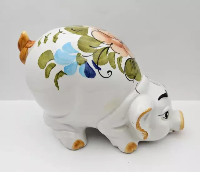 Piggy Bank Ceramic Hand Painted Floral Design Pig Shaped Coin Bank Made In Italy