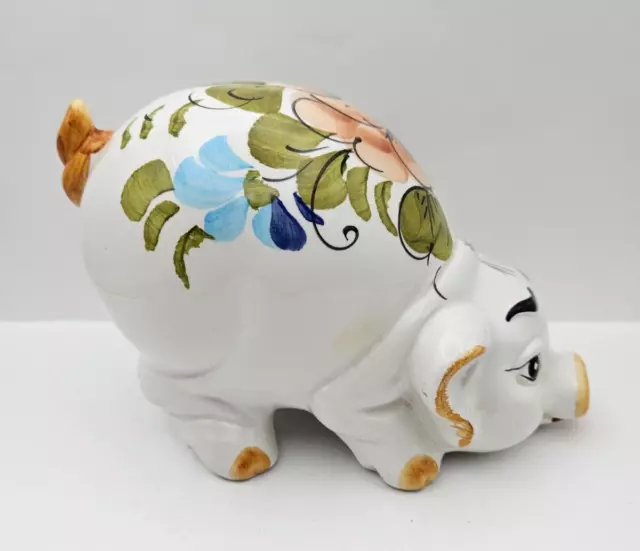 Piggy Bank céramique peinte à la main design floral banque à pièces en forme de cochon fabriquée en Italie