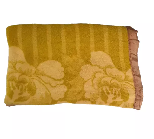 Vintage Swan Rayon (Viscose) Brown Roses & Stripes Single Blanket- 202cm x 150cm