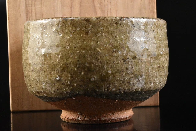M1952: Japanese Seto-ware glay glaze TEA BOWL Green tea tool w/signed box