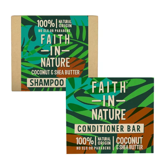 Faith in Nature Coconut & Shea Butter Shampoo and Conditioner Bar Bundle 85g ea