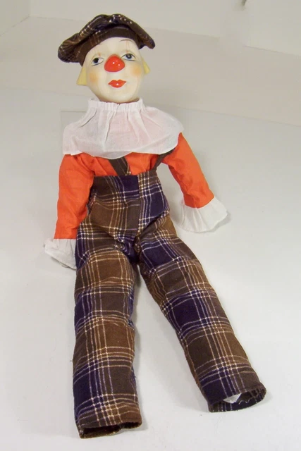 Vintage Albert E Price Bisque Porcelain Clown Doll 20 in.