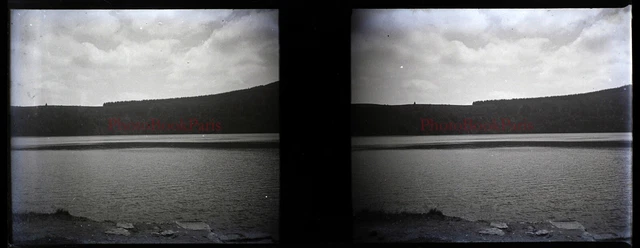 FRANCE Landscape Lake Photo NEGATIVE Stereo Plate PL28L4n4 Vintage c1910