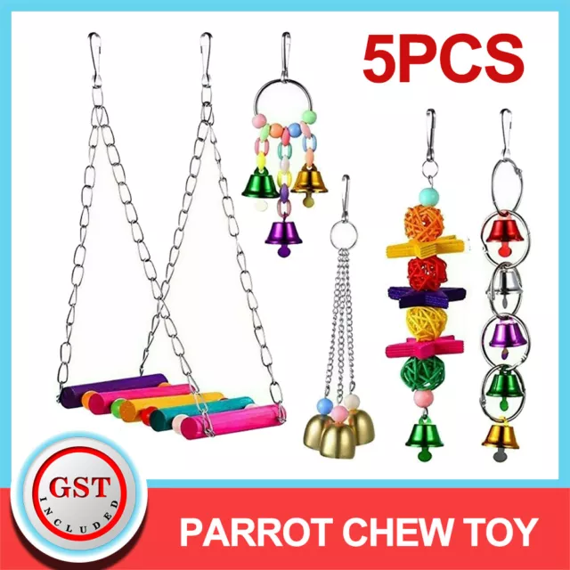 5 pcs Parrot Toys Hanging Swing Bird Bell Cage Parakeet Cockatiel Budgie Harness