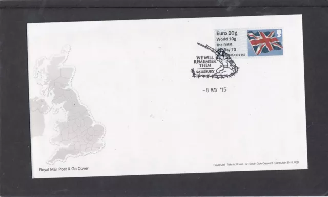 GB 2015 Post & Go Frama ATM Union Flag single 1st RMM VE Day 70 FDC Salisbury pk