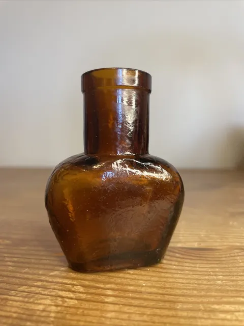 Antique Victorian Amber Brown OXO Glass Bottle Jar 1oz