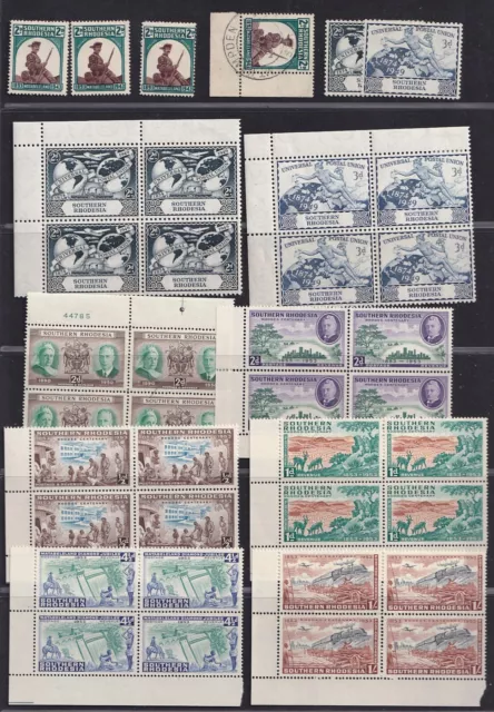 Southern Rhodesia 1940 Collection of stamps and  Blocs of 4 MNH VF