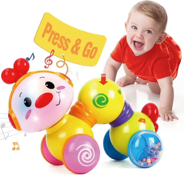 Baby Toys 6 Months Plus - Musical Press and Go Inchworm Toy with Light up - Craw