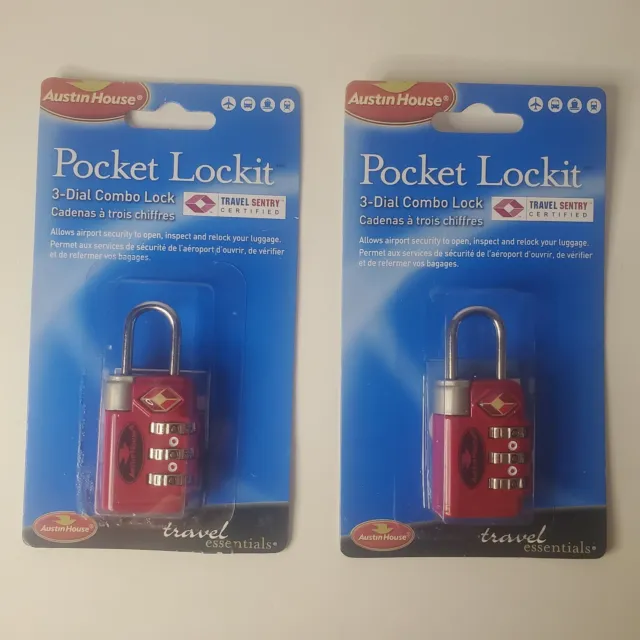 Lot Of 2 Pocket Lockit 3 Dial Combo Lock Austin House Travel Sentry Certified