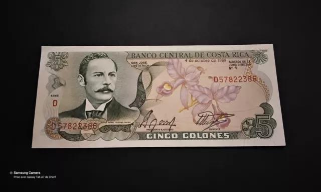 Billet De Banque De 5 Colones Costa-Rica 🇨🇷 《 NEUF 》1989 Jamais Circulé