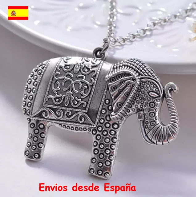 Collar con colgante elefante en tono plateado ✔️