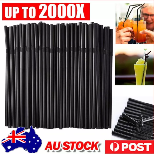Up to 2000x Black Drinking Straw Plastic Bendable Party Straws Straight Bulk