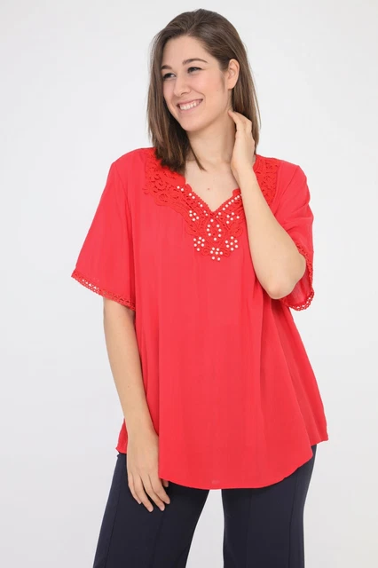 MAGLIA DONNA CAMICIA blusa elegante taglie forti manica corta