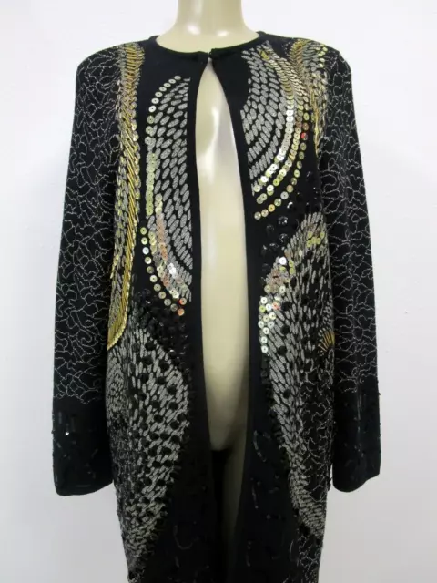 Chico's Black & Gold Sequin Embellished Blazer Jacket Size 1 - New 2