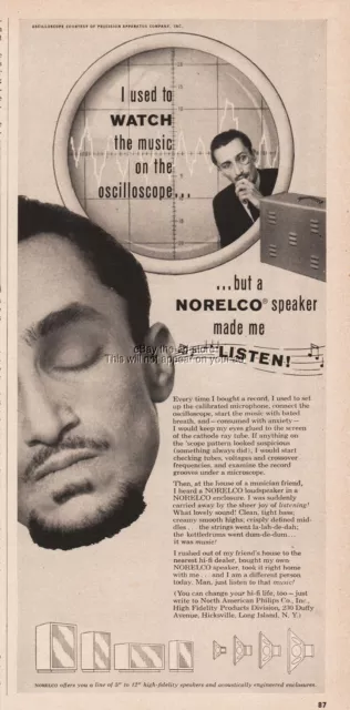 1958 NORELCO Stereo Speakers Oscilloscope North American Philips Long Island Ad