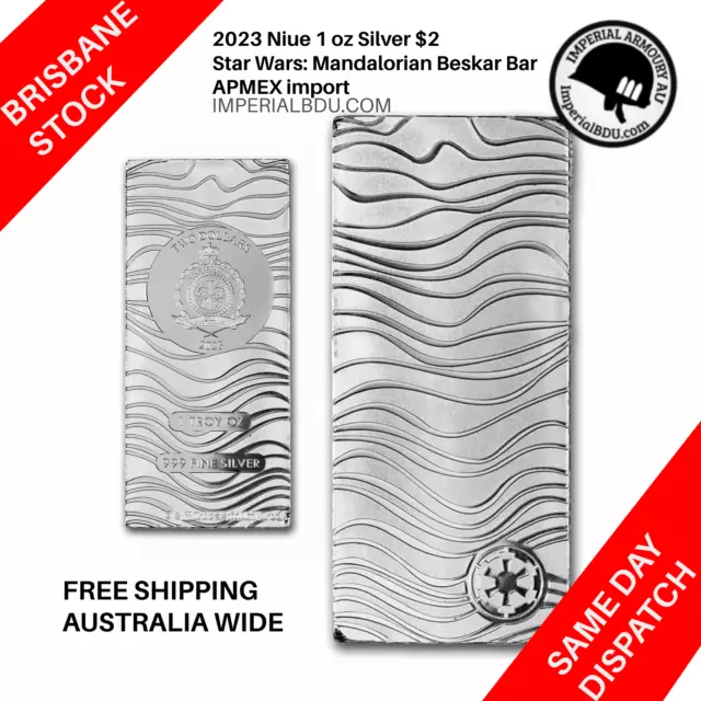 2023 Niue 1 oz Silver Bar - Star Wars: Mandalorian Beskar Bar FREE SHIPPING AUS