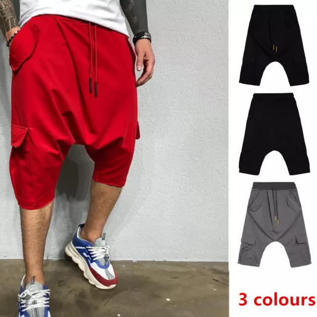 Men's Cotton Casual Shorts 3/4 Jogger Harem Pants Breathable Sport Hip Hop Pants