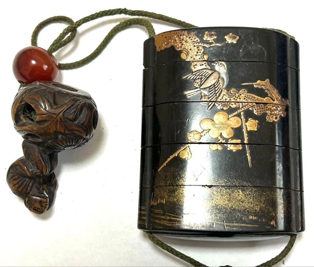 JAPANESE OLD INRO pill box with MAKIE Antique Medicine Case Retro Rare ...