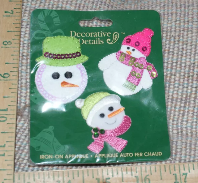 2-Snowman Sequined  Iron On Applique Set of 3 Fast Shipping Hirschberg Schultz