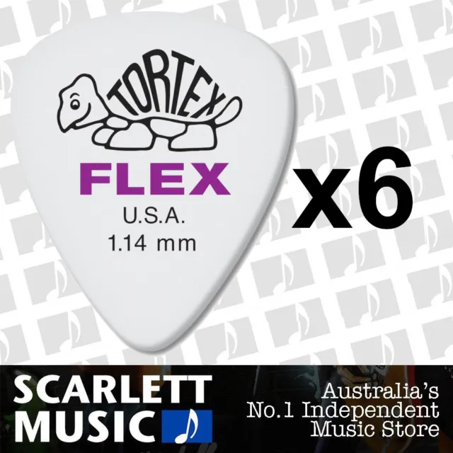 6 x Jim Dunlop Tortex FLEX 1.14MM Gauge Guitar Picks *NEW* 428R Plectrums