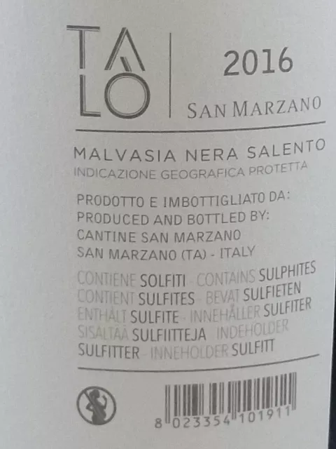 12 TALO' Malvasia Nera Cantine SAN MARZANO Vino R.so Puglia IGP cl.75 Bt 15% OFF 2