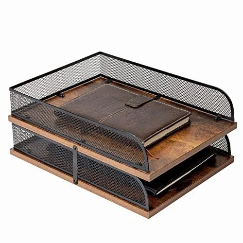 Briefablage aus Holz und Metall, Vintage-Design, Schreibtisch-Organizer, Papi...