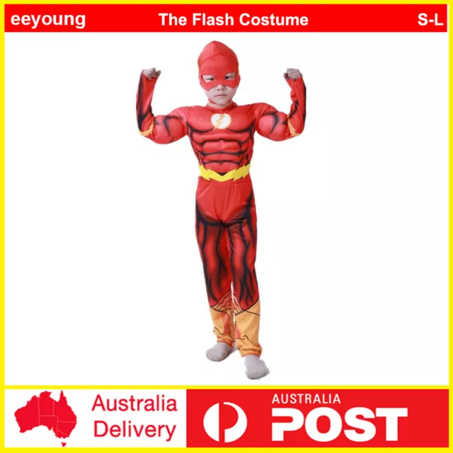 The Flash Kids Cosplay Costume Muscle Chest Justice League Superhero Outfit