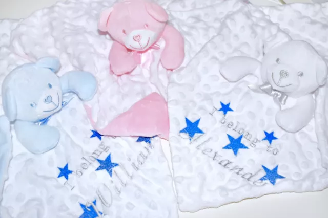 Personalised Embroidery Baby Comforter Soft Snuggle Teddy Christmas Blanket Gift