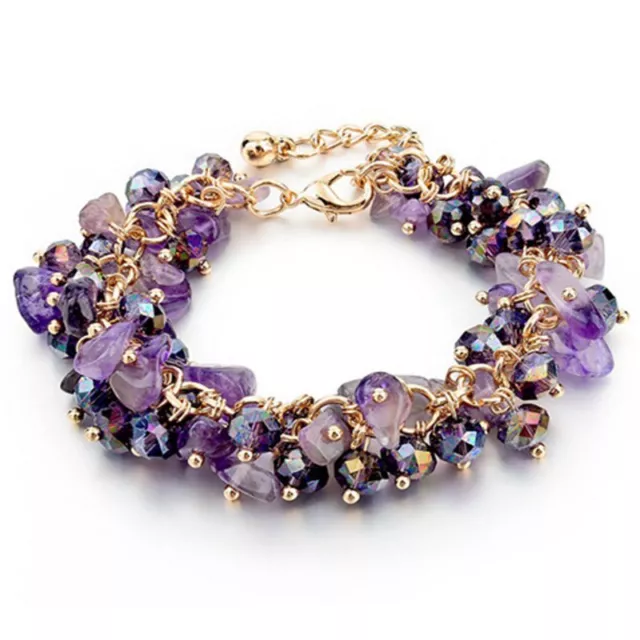 Stretch Natural Crystal Stone Chipped Raw Bracelet Women Quartz Bangle Jewelry