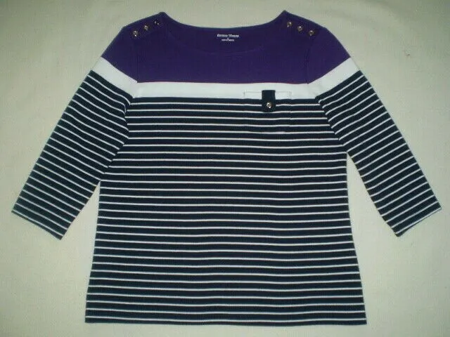 Size: Small~Black/White Stripe/W Purple Knit Top~Mint Cond.