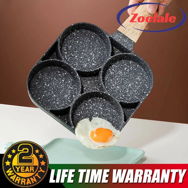 4 Hole Omelet Pan for Burger Egg Ham Pancake Maker Wooden Handle Frying Grill -